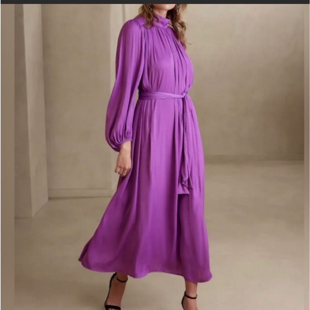 Banana Republic Purple Long-Sleeve Midi Dress